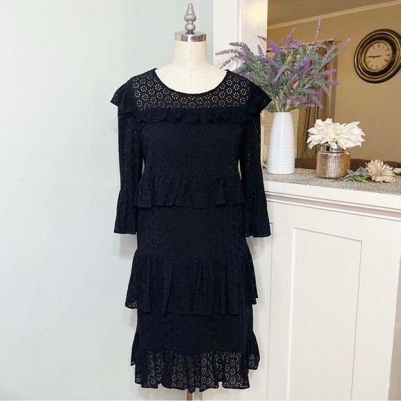 Madewell Tiered Eyelet Smock Dress Black Ruffles 2 XS - Picture 6 of 13